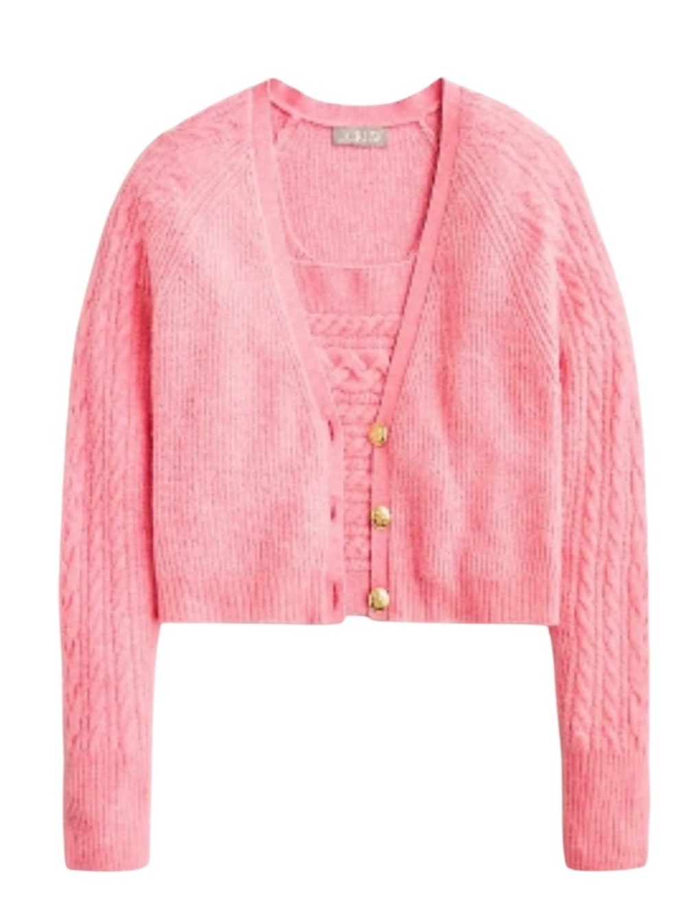 J. Crew Supersoft Cropped Cable Knit Sweater Tank Set XL Pink Gold Buttons Wool - Picture 1 of 14
